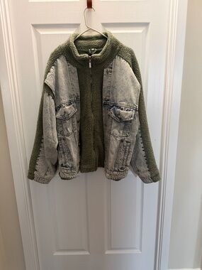 Blank NYC Olive Green Sherpa & Washed Denim Jacket